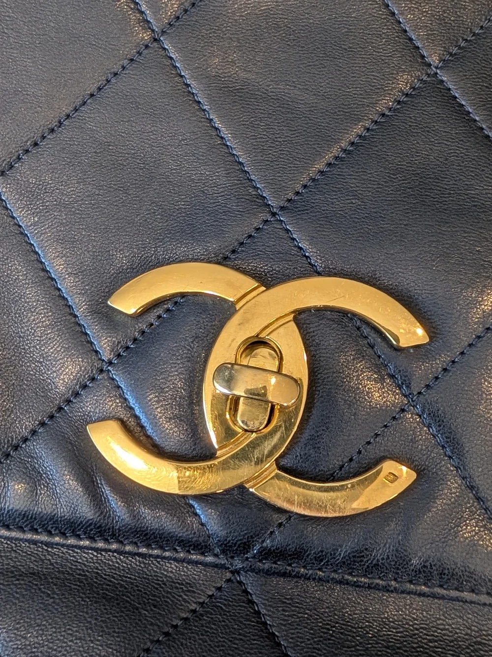 Chanel Vintage Quilted Lambskin Messenger Bag in Black with Gold Hardware